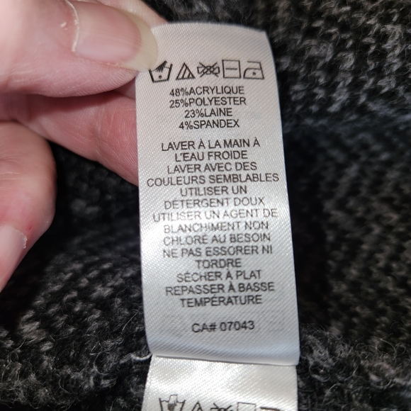 Tahari Wool Blend Open Front Longline Cardigan Size S Black & Gray Cross Front - Picture 9 of 13